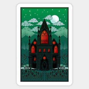 Gothic Cathedral with graveyard Red and Green Sticker